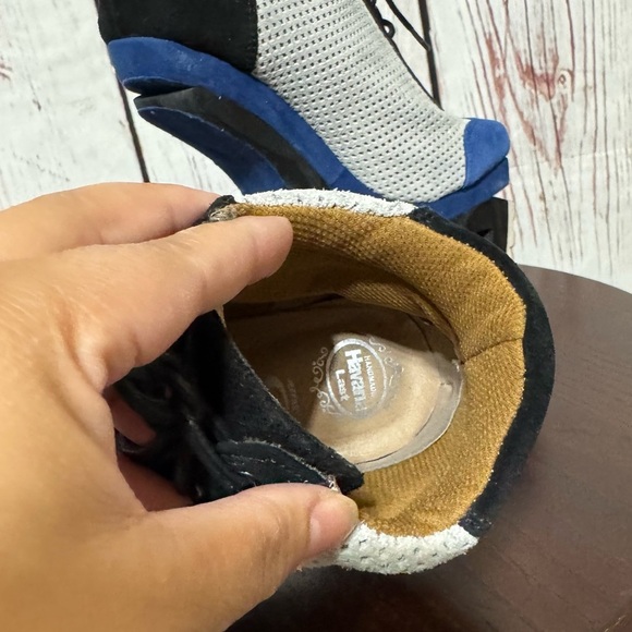 JEFFREY CAMPBELL Blue Suede Mesh high top sneakers wood & rubber platforms 6.5 - Picture 5 of 17